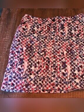 3CJ Banks Plus Size Red Navy Floral-Geo Print Skort